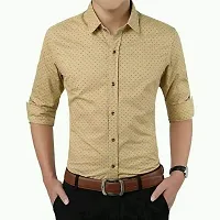 Reliable Beige Cotton Blend Printed Long Sleeves Casual Shirt For Men-thumb1