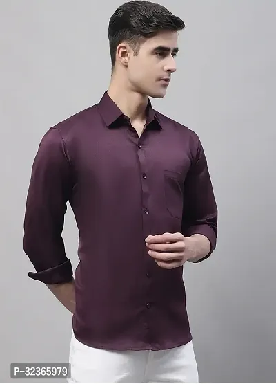 Reliable Purple Cotton Solid Long Sleeves Casual Shirt For Men-thumb3