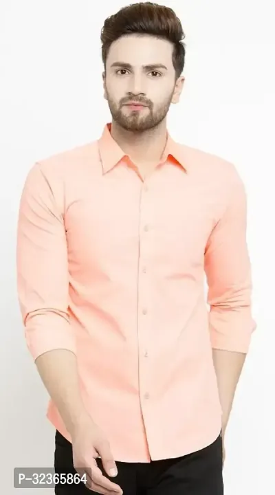 Reliable Orange Cotton Solid Long Sleeves Casual Shirt For Men-thumb0