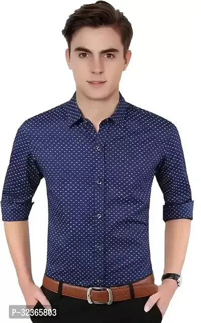 Reliable Navy Blue Cotton Printed Long Sleeves Casual Shirt For Men-thumb0