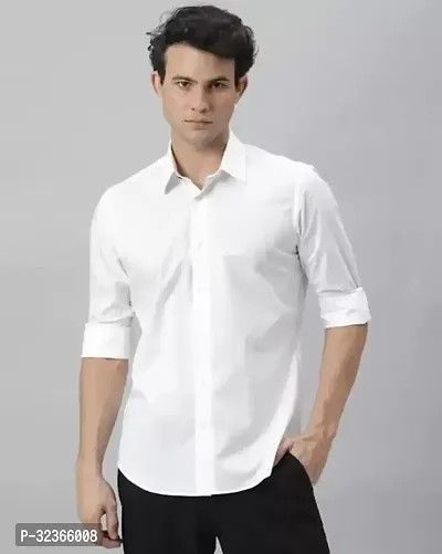 Reliable White Cotton Solid Long Sleeves Casual Shirt For Men-thumb0