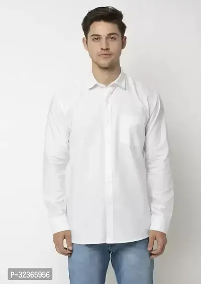 Reliable White Cotton Solid Long Sleeves Casual Shirt For Men-thumb0