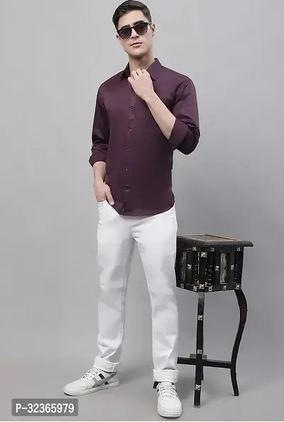 Reliable Purple Cotton Solid Long Sleeves Casual Shirt For Men