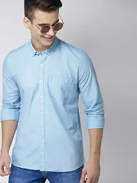 Reliable Blue Cotton Solid Long Sleeves Casual Shirt For Men-thumb3