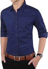 Reliable Navy Blue Cotton Blend Printed Long Sleeves Casual Shirt For Men-thumb3