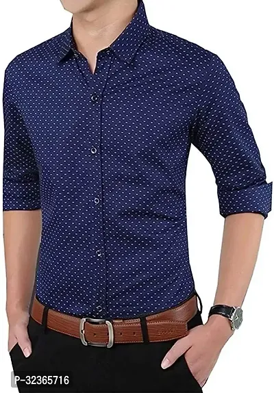 Reliable Navy Blue Cotton Blend Printed Long Sleeves Casual Shirt For Men-thumb4