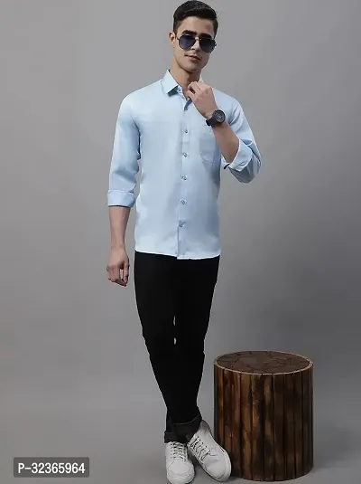 Reliable Blue Cotton Solid Long Sleeves Casual Shirt For Men