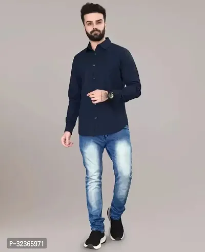 Reliable Blue Cotton Solid Long Sleeves Casual Shirt For Men-thumb0