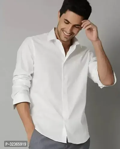 Reliable White Cotton Solid Long Sleeves Casual Shirt For Men-thumb0