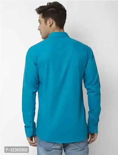 Reliable Blue Cotton Solid Long Sleeves Casual Shirt For Men-thumb2