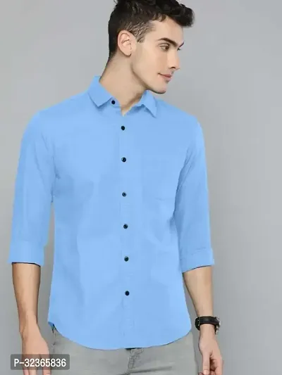 Reliable Blue Cotton Solid Long Sleeves Casual Shirt For Men-thumb0