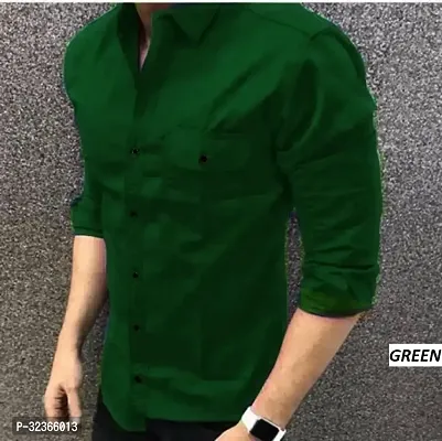 Reliable Green Cotton Solid Long Sleeves Casual Shirt For Men-thumb0