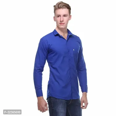 Reliable Blue Cotton Solid Long Sleeves Casual Shirt For Men-thumb0