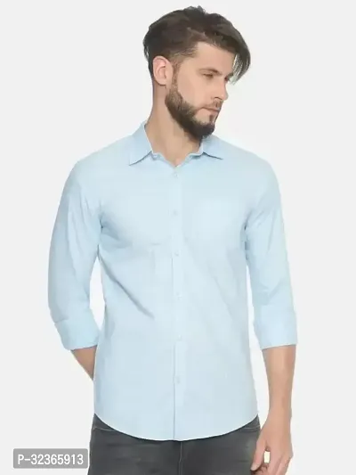 Reliable Turquoise Cotton Solid Long Sleeves Casual Shirt For Men-thumb0