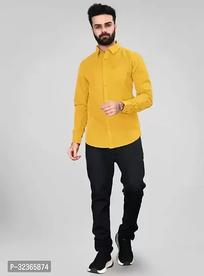 Reliable Golden Cotton Solid Long Sleeves Casual Shirt For Men-thumb5