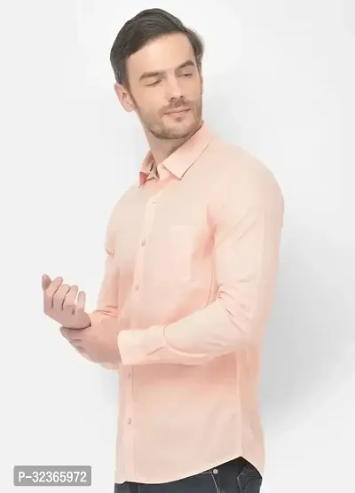 Reliable Peach Cotton Solid Long Sleeves Casual Shirt For Men-thumb0