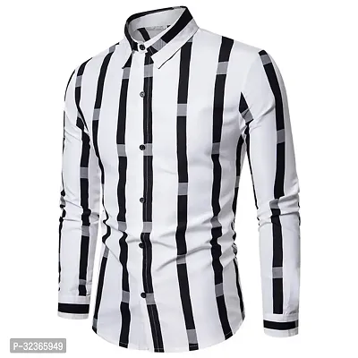 Reliable White Polycotton Striped Long Sleeves Casual Shirt For Men-thumb0