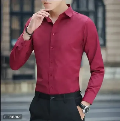 Reliable Maroon Cotton Solid Long Sleeves Casual Shirt For Men-thumb0