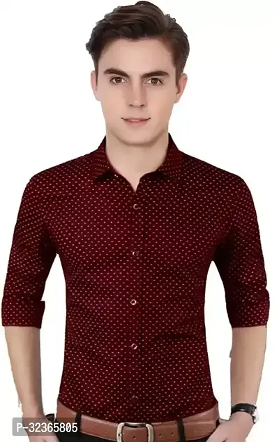 Reliable Maroon Cotton Printed Long Sleeves Casual Shirt For Men-thumb0