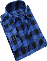 Reliable Blue Cotton Checked Long Sleeves Casual Shirt For Men-thumb1