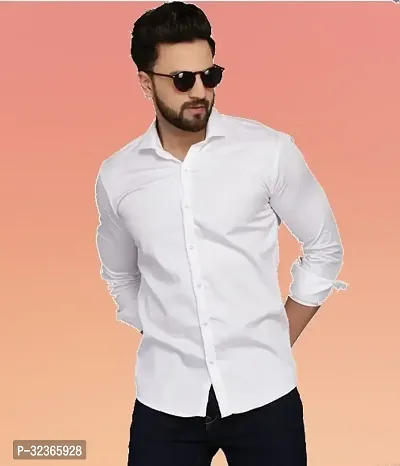 Reliable White Cotton Blend Solid Long Sleeves Casual Shirt For Men-thumb0