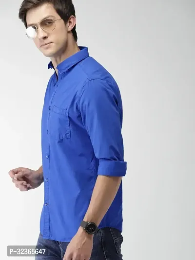 Reliable Blue Cotton Solid Long Sleeves Casual Shirt For Men-thumb0