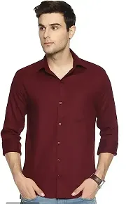 Reliable Maroon Cotton Solid Long Sleeves Casual Shirt For Men-thumb1