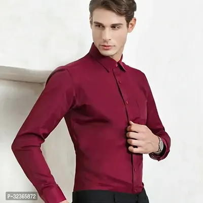 Reliable Maroon Cotton Solid Long Sleeves Casual Shirt For Men-thumb0