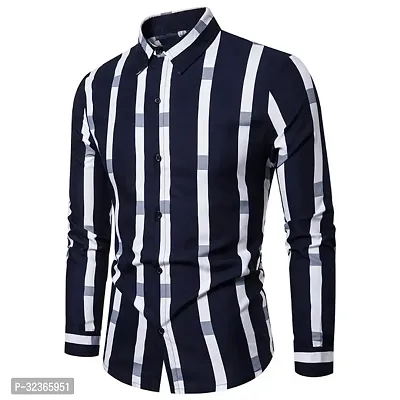 Reliable Navy Blue Polycotton Striped Long Sleeves Casual Shirt For Men