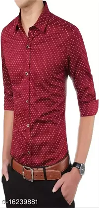 Reliable Maroon Cotton Printed Long Sleeves Casual Shirt For Men-thumb1