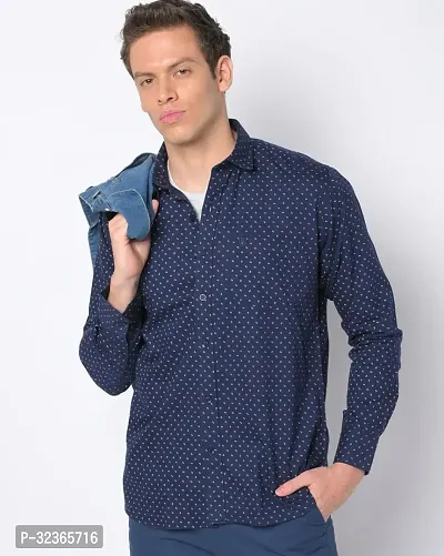 Reliable Navy Blue Cotton Blend Printed Long Sleeves Casual Shirt For Men-thumb3