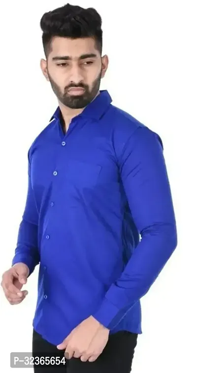 Reliable Blue Cotton Solid Long Sleeves Casual Shirt For Men-thumb3