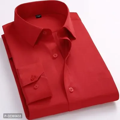 Reliable Red Cotton Solid Long Sleeves Casual Shirt For Men-thumb0