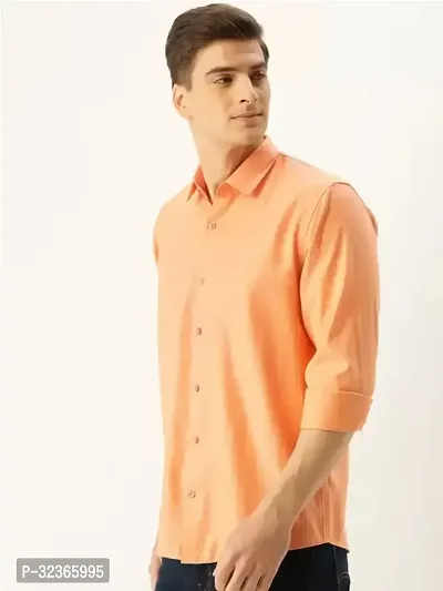 Reliable Peach Cotton Solid Long Sleeves Casual Shirt For Men-thumb0