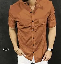 Reliable Brown Cotton Solid Long Sleeves Casual Shirt For Men-thumb2