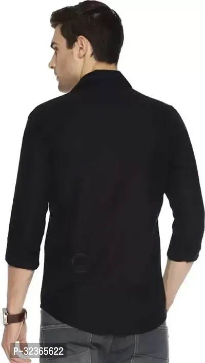 Reliable Black Cotton Solid Long Sleeves Casual Shirt For Men-thumb5