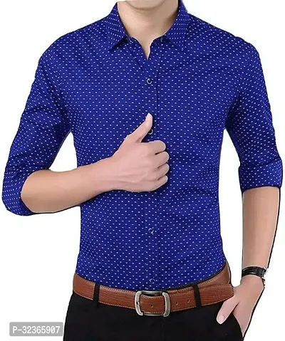 Reliable Blue Cotton Printed Long Sleeves Casual Shirt For Men