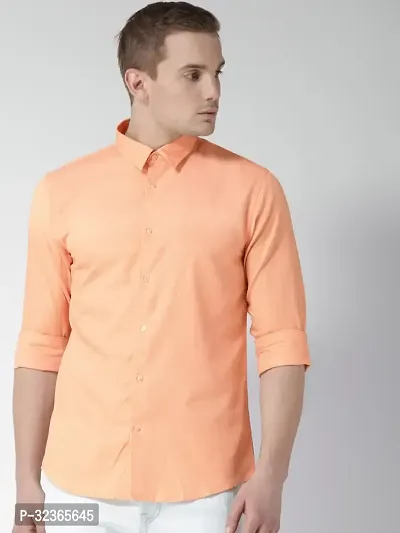 Reliable Orange Cotton Solid Long Sleeves Casual Shirt For Men-thumb0