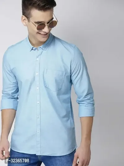 Reliable Blue Cotton Solid Long Sleeves Casual Shirt For Men-thumb4