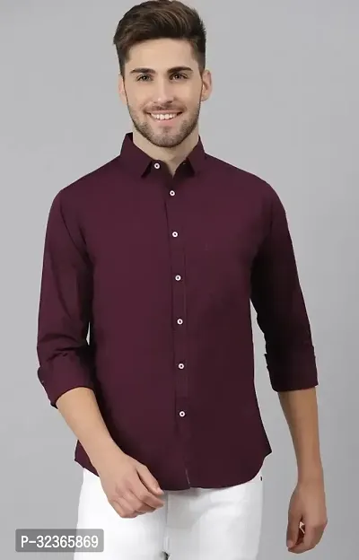 Reliable Purple Cotton Solid Long Sleeves Casual Shirt For Men-thumb0