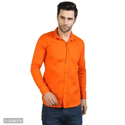 Reliable Orange Cotton Solid Long Sleeves Casual Shirt For Men-thumb3