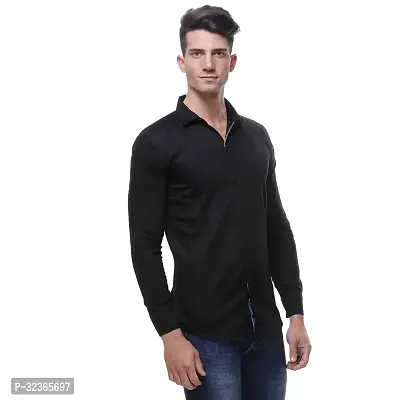 Reliable Black Cotton Solid Long Sleeves Casual Shirt For Men-thumb0