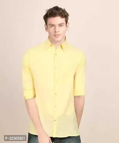 Reliable Yellow Cotton Solid Long Sleeves Casual Shirt For Men-thumb0