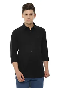 Reliable Black Cotton Solid Long Sleeves Casual Shirt For Men-thumb1