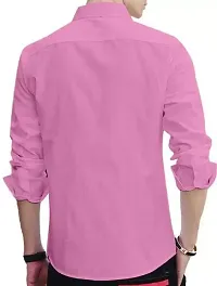 Reliable Pink Cotton Solid Long Sleeves Casual Shirt For Men-thumb1