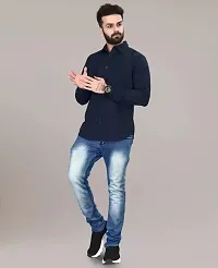 Reliable Blue Cotton Solid Long Sleeves Casual Shirt For Men-thumb3