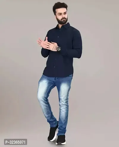 Reliable Blue Cotton Solid Long Sleeves Casual Shirt For Men-thumb4