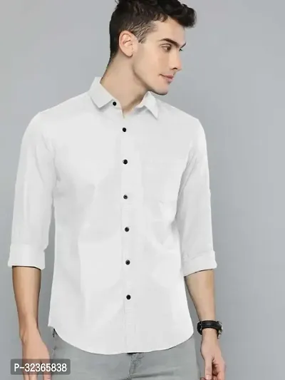 Reliable White Cotton Solid Long Sleeves Casual Shirt For Men-thumb0