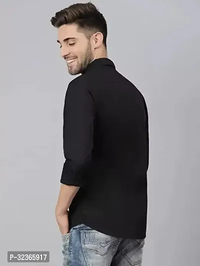 Reliable Black Cotton Solid Long Sleeves Casual Shirt For Men-thumb5