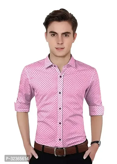 Reliable Pink Cotton Printed Long Sleeves Casual Shirt For Men-thumb2